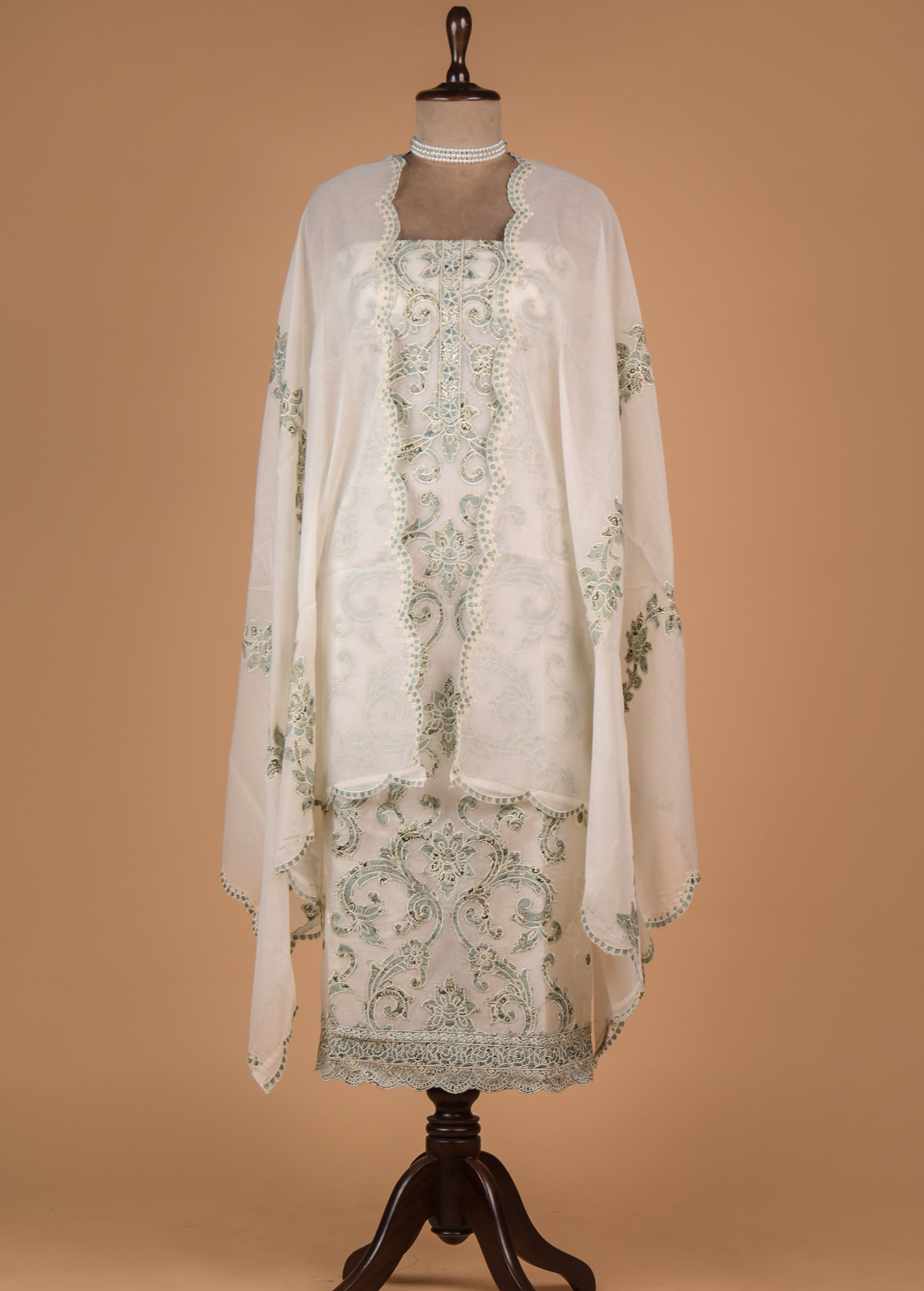 White Mul Cotton Dress Material