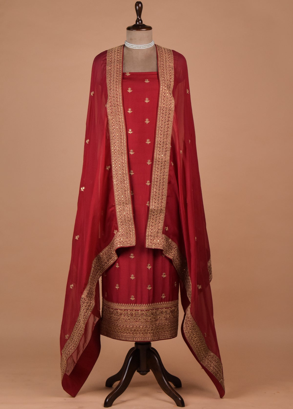 Red Tussar Dress Material