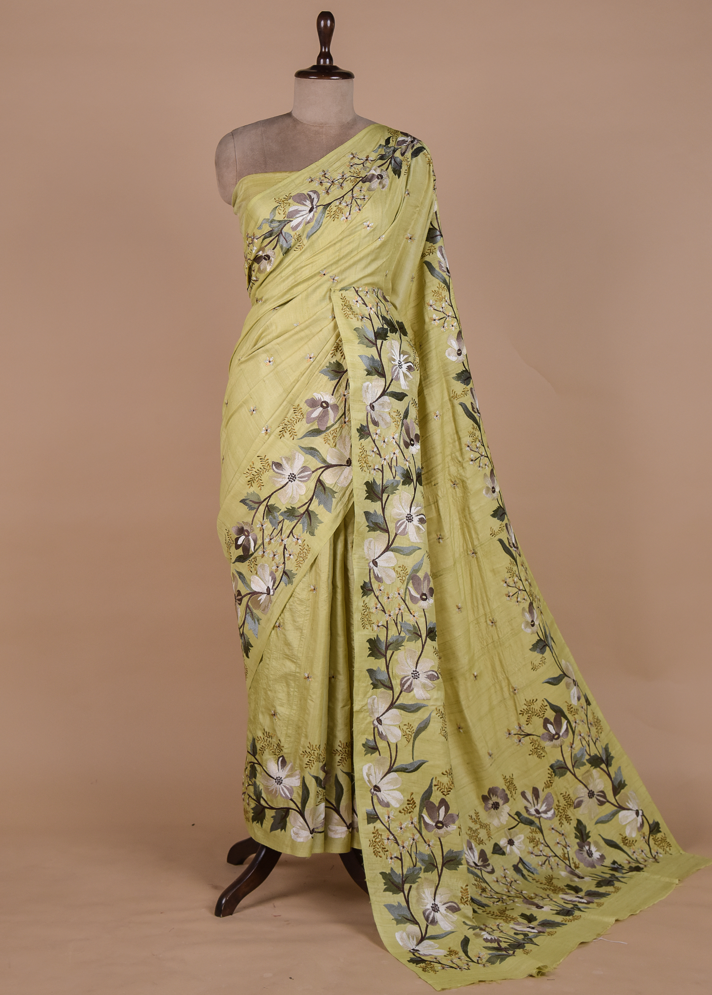 Green Tussar Embroidered Saree