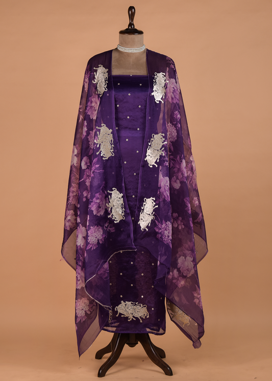 Purple Cotton Silk Dress Material