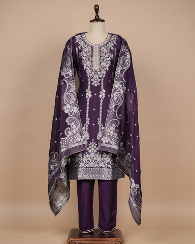 Purple Cotton Silk Straight Set