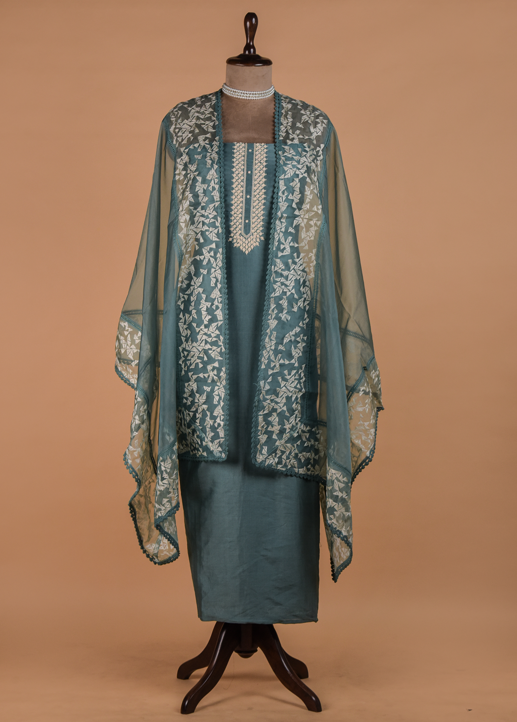 Blue Handwoven Chanderi Dress Material | Greenways Delhi