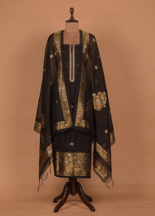 Black Cotton Tussar Dress Material