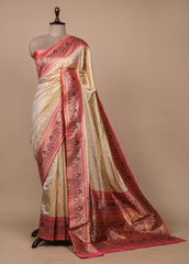 Cream Art Silk Banarasi Saree