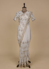 Cream Organza Designer/Embroidery Saree