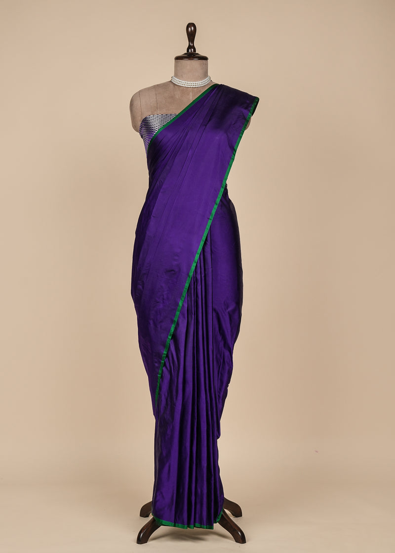 Purple Satin Silk Banarasi Saree