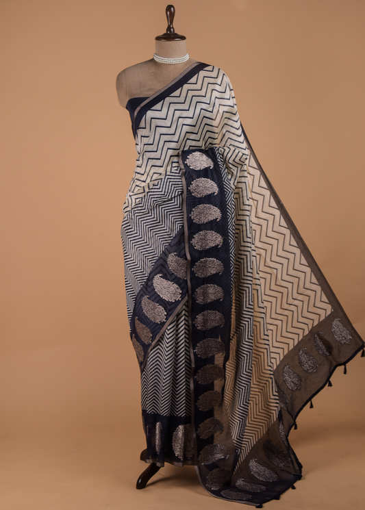 Blue Cotton Printed Saree