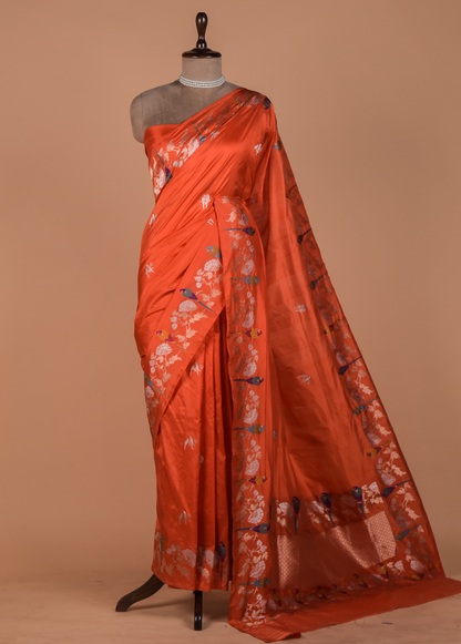 Orange Katan Silk Banarasi Saree
