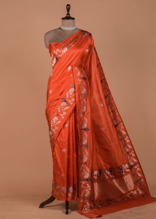 Orange Katan Silk Banarasi Saree