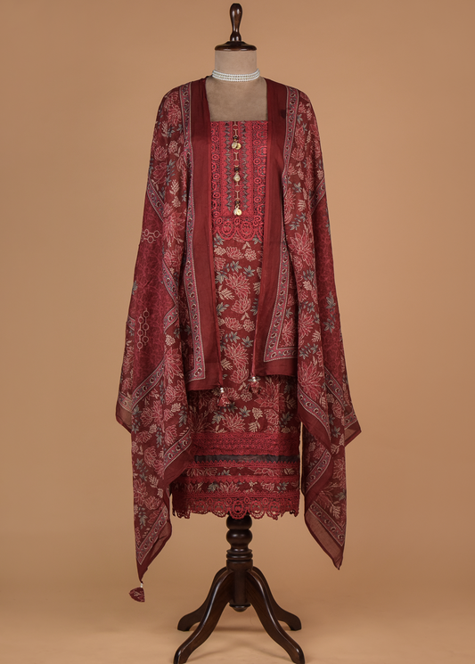 Red Cotton Dress Material