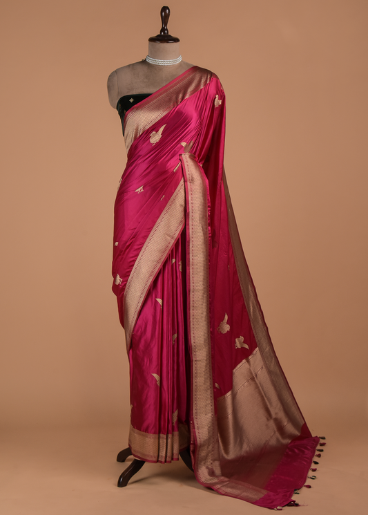 Pink Art Satin Banarasi Saree