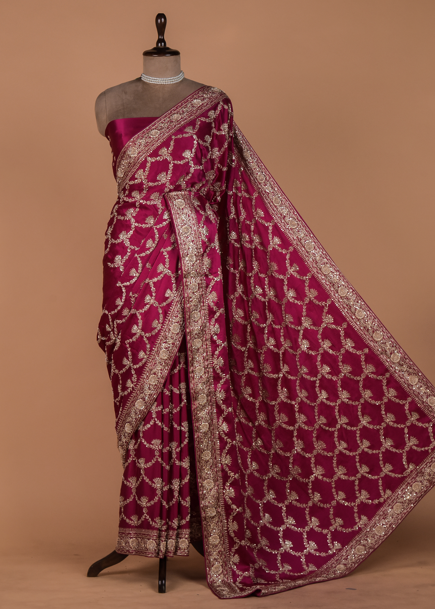 Pink Satin Embroidered Saree