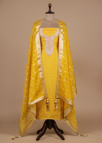 Yellow Crepe Silk Dress Material