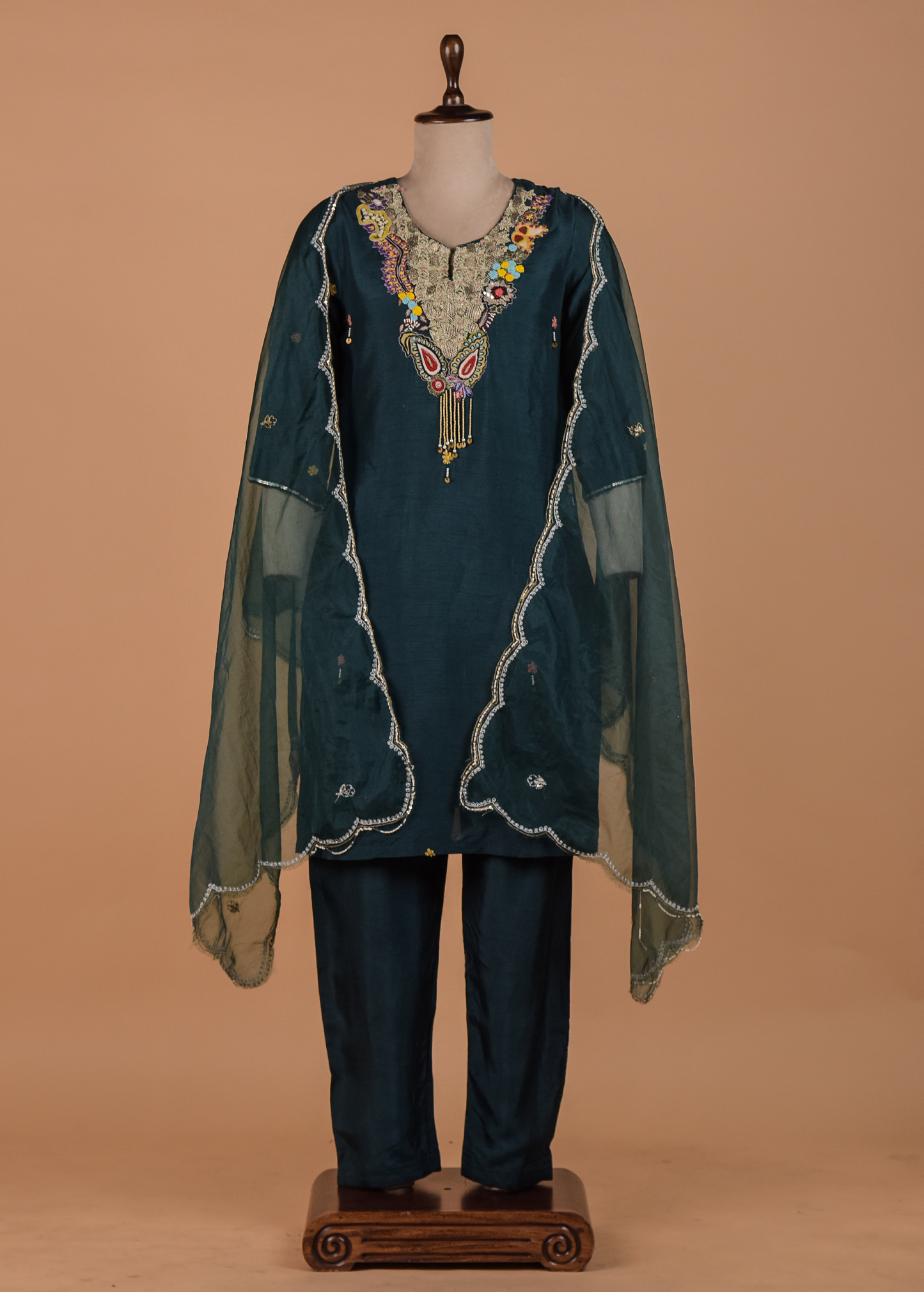 Blue Crepe Straight Suit Set