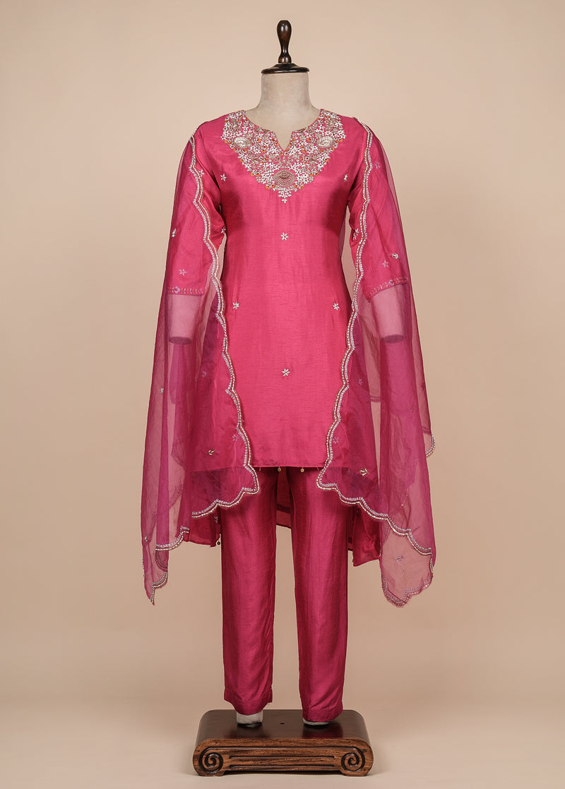 Pink Cotton Silk Straight Set