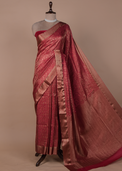 Red Crepe Silk Banarasi Saree