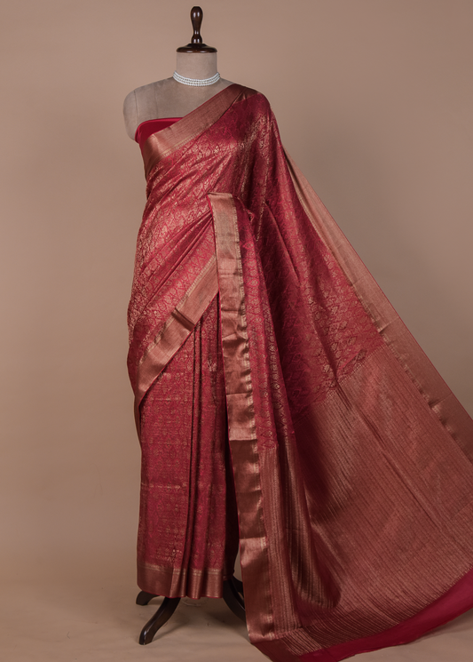 Red Crepe Silk Banarasi Saree