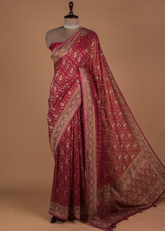 Pink Georgette Banarasi Saree