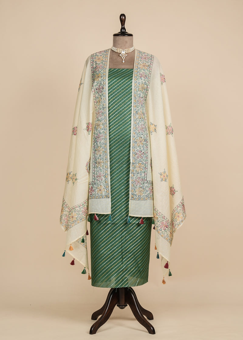 Green Cotton Silk Dress Material