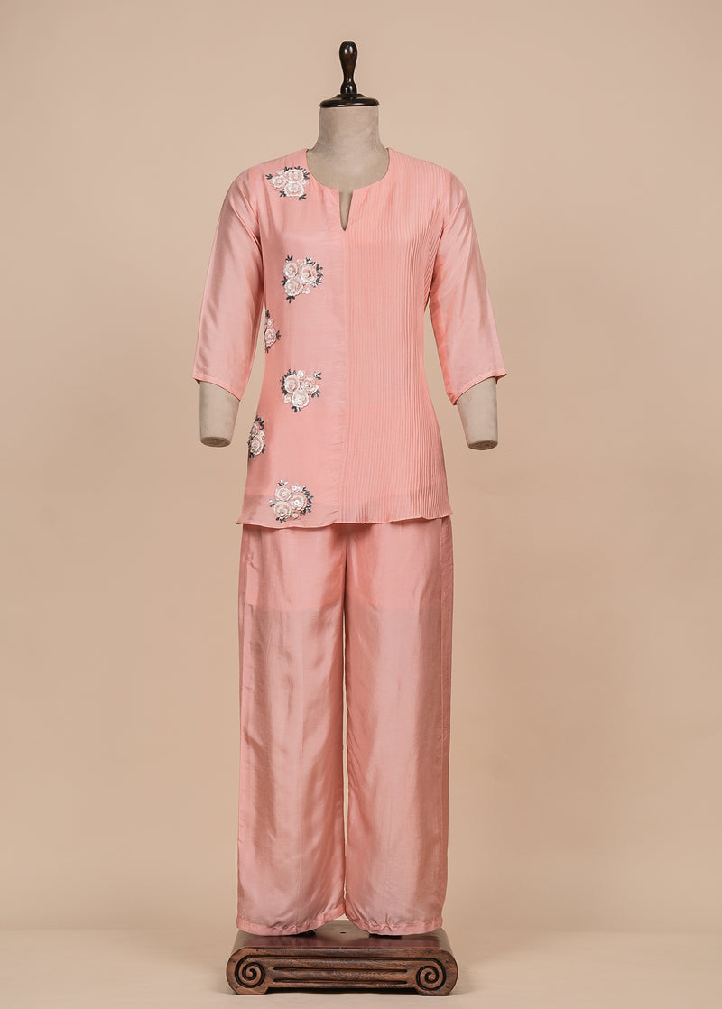 Peach Crepe Silk Coord Set