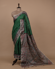 Green Tussar Bandhani Saree