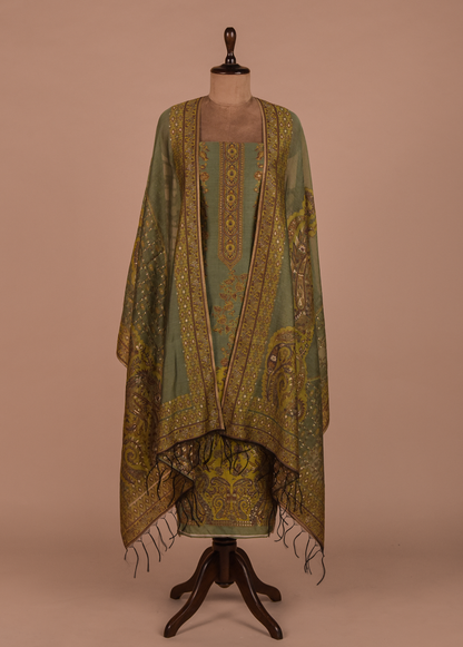 Green Mulmul Cotton Dress Material