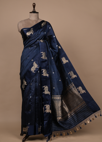 Blue Crepe Silk Banarasi Saree