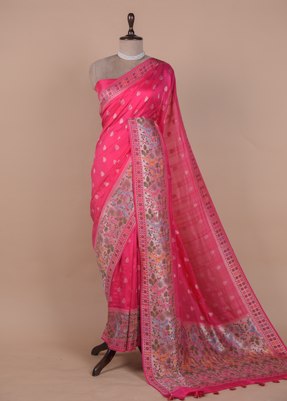 Pink Art Tussar Georgette Banarasi Saree