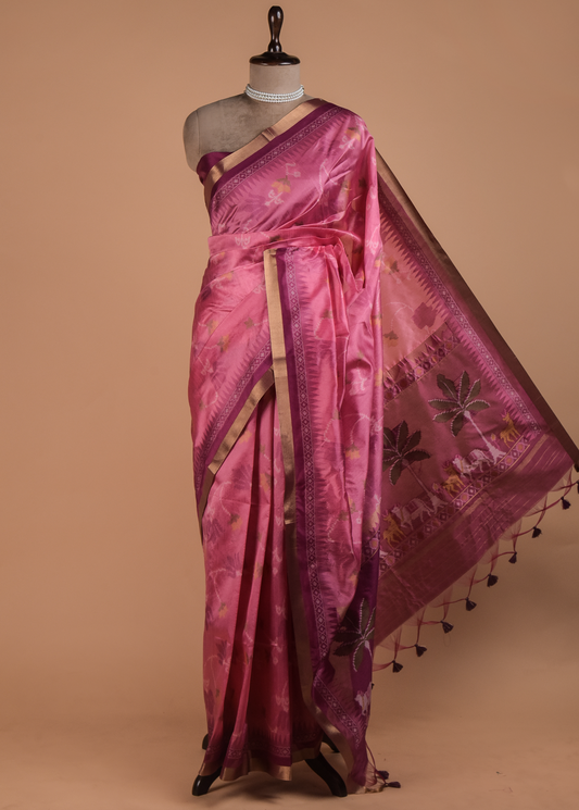 Pink Art Silk Patola Saree