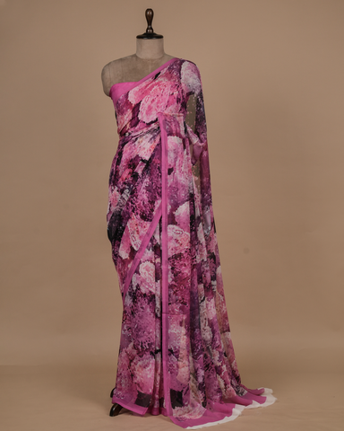 Pink Chiffon Printed Saree