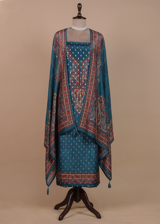 Blue Chanderi Dress Material
