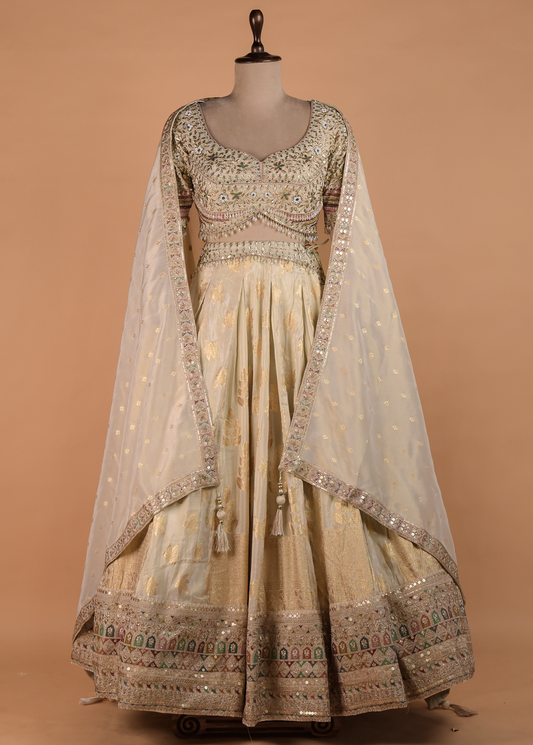 Cream Georgette Lehenga | Greenways Delhi