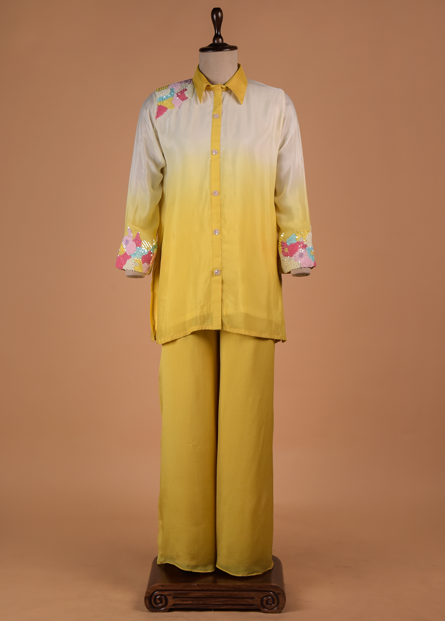 Yellow Crepe Silk Coord Set