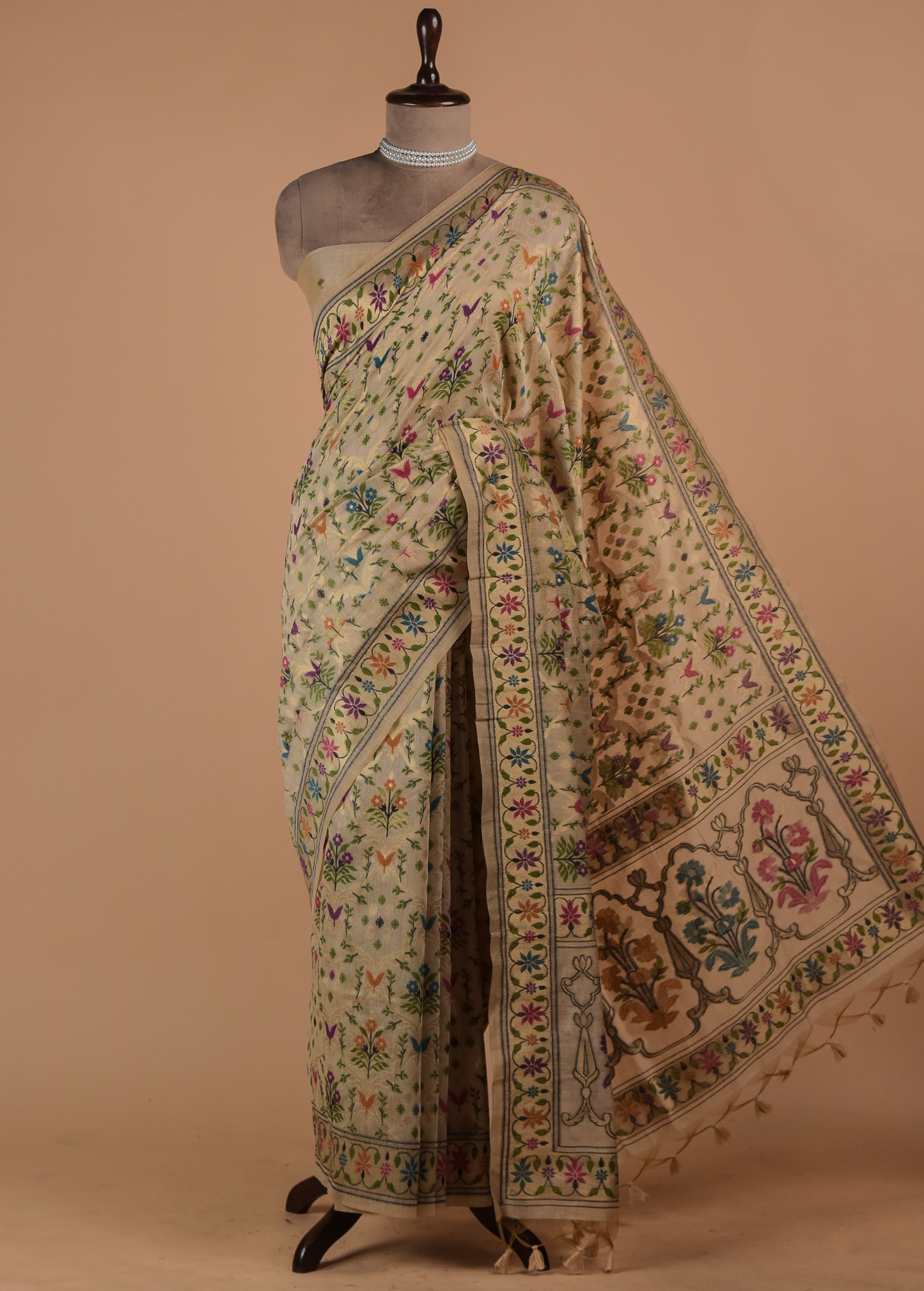Cream Cotton Banarasi Saree