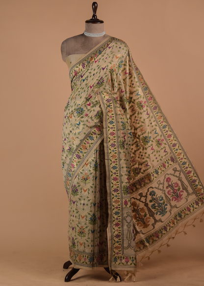 Cream Cotton Banarasi Saree