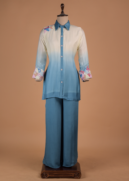 Blue Crepe Silk Coord Set