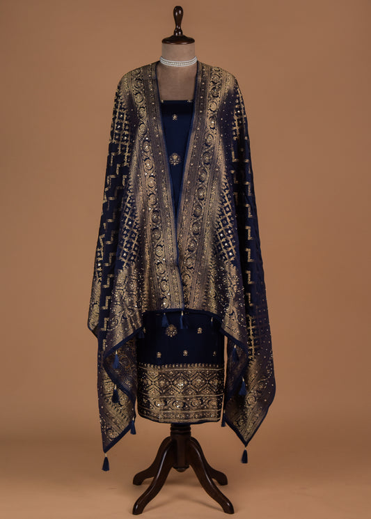 Blue Satin Dress Material