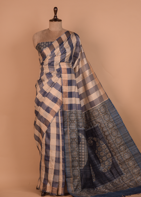 Multicoloured Tussar Printed Saree