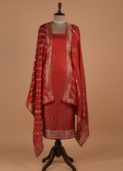 Red Dola Silk Dress Material