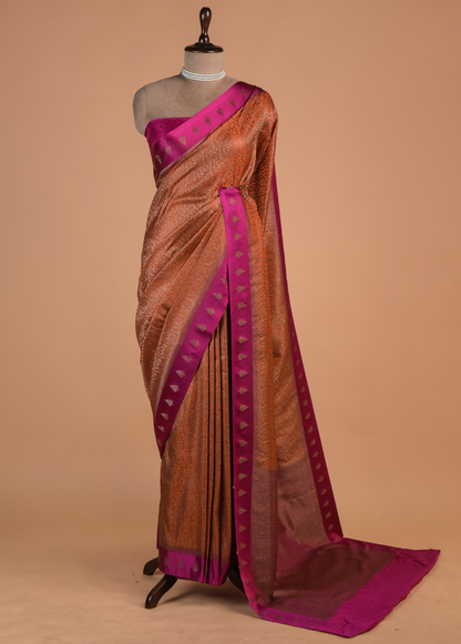 Rust Art Silk Banarasi Saree