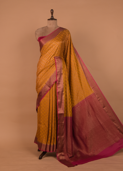 Yellow Crepe Banarasi Saree