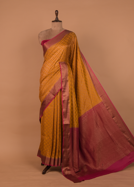 Yellow Crepe Banarasi Saree