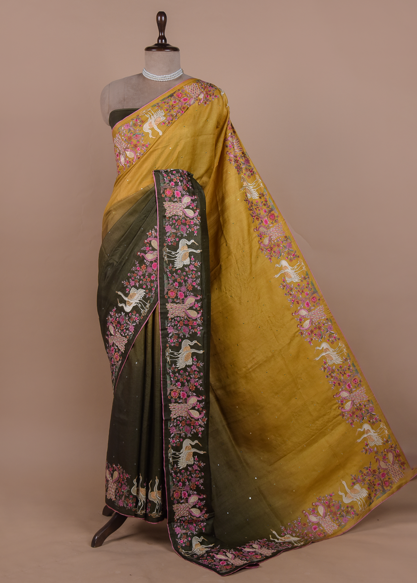 Multicoloured Tussar Embroidered Saree