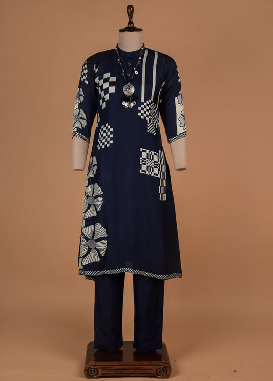 Blue Crepe Coord Set