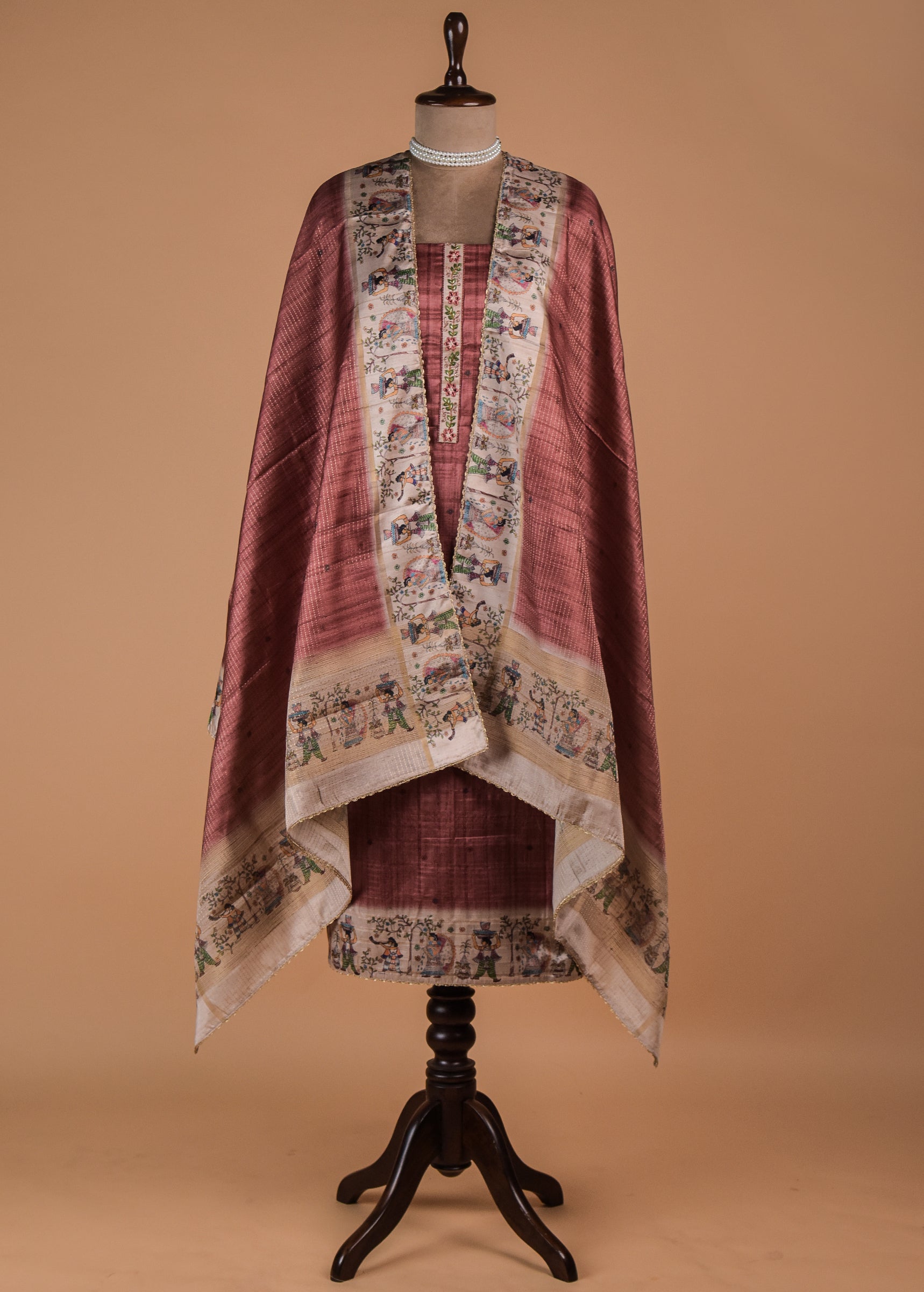 Pink Tussar Dress Material