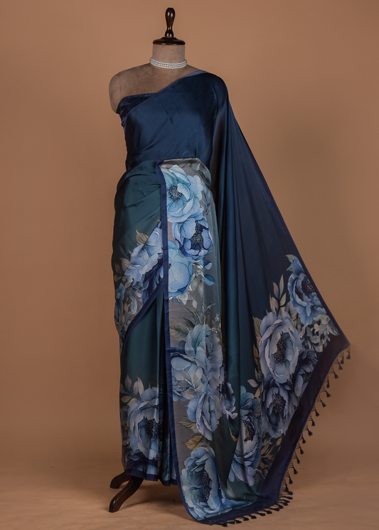 Multicoloured Satin Printed Saree