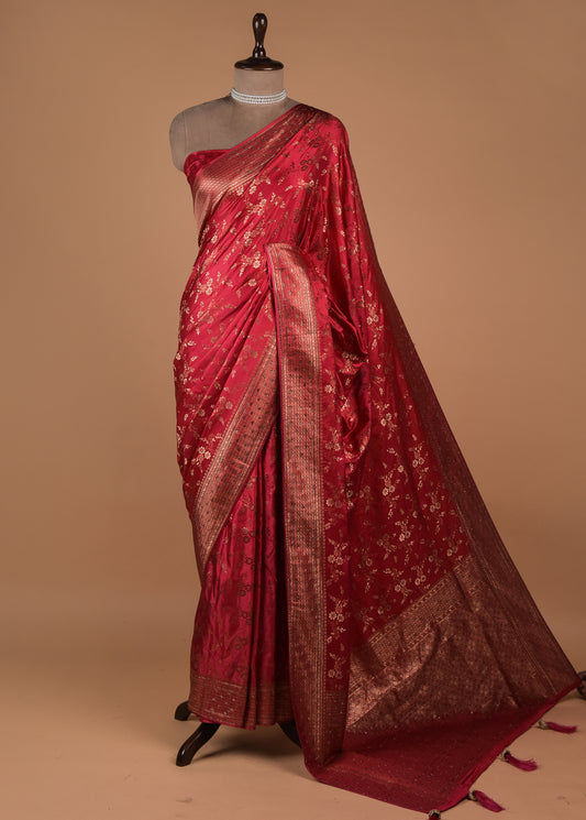 Gajari Pink Moroccan Silk Banarasi Saree