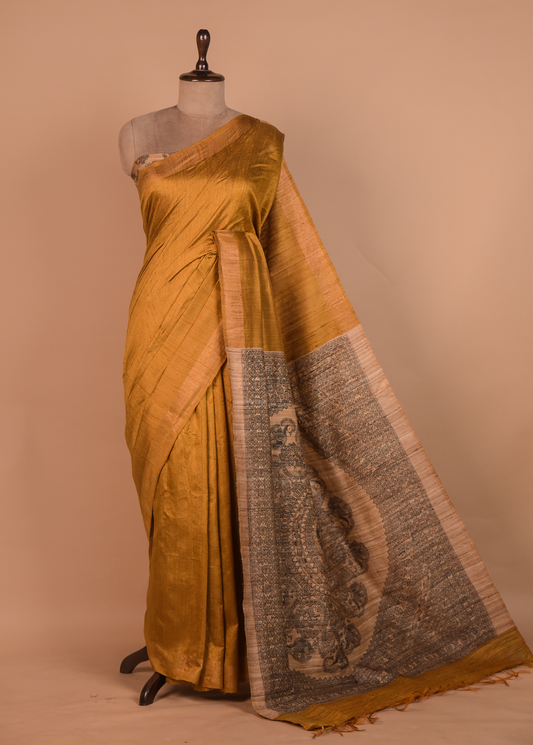 Yellow Tussar Printed Saree