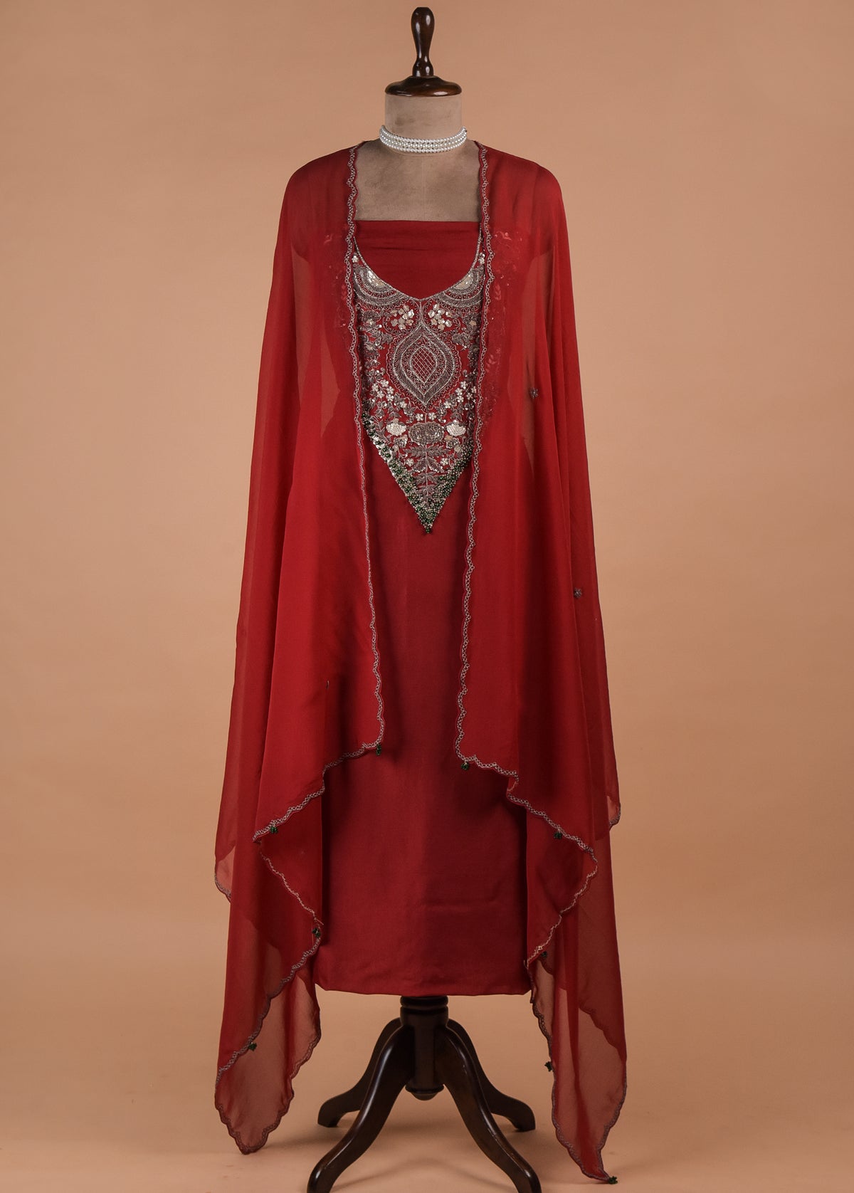 Red Chinia Silk Dress Material