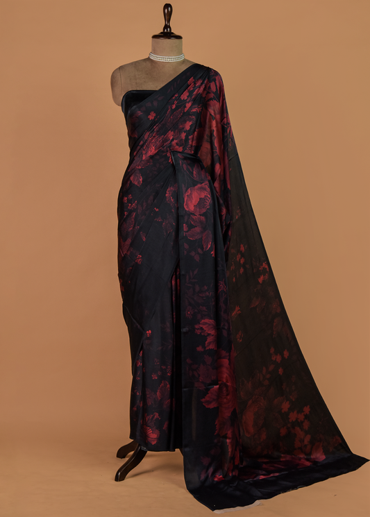 Black Printed Silk Saree | Greenways Delhi